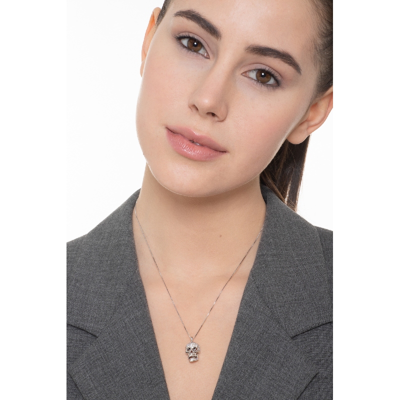 750 white gold necklace with skull in black and white diamonds 750 white gold necklace with skull in black and white diamonds
