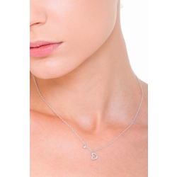 18k white gold inclined heart pendant with diamonds and a solitaire diamond 2