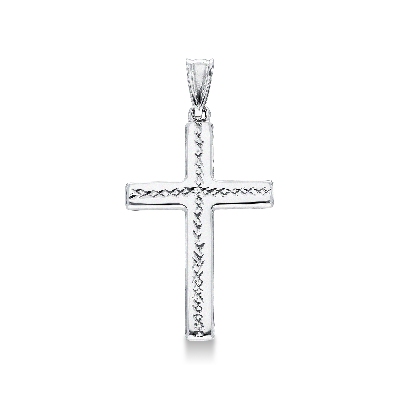 18k white gold diamond dust texture cross pendant