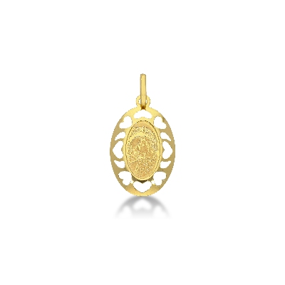 Oval Virgin Mary pendant in 18k yellow gold