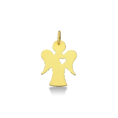 18k yellow gold angel pendant with heart