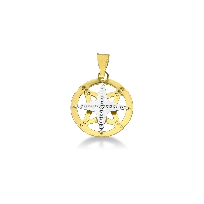 Wind rose pendant in 18k white and yellow gold